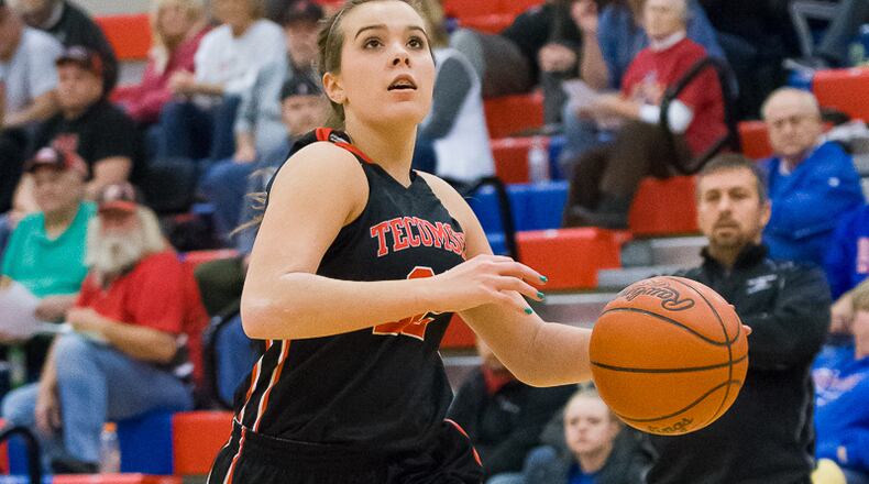 Tecumseh sophomore guard Corinne Thomas dribbles during a CBC crossover game at Northwestern on Jan. 14. Tecumseh is the No. 4 seed in the Dayton Division I sectional. Contributed Photo by Bryant Billing