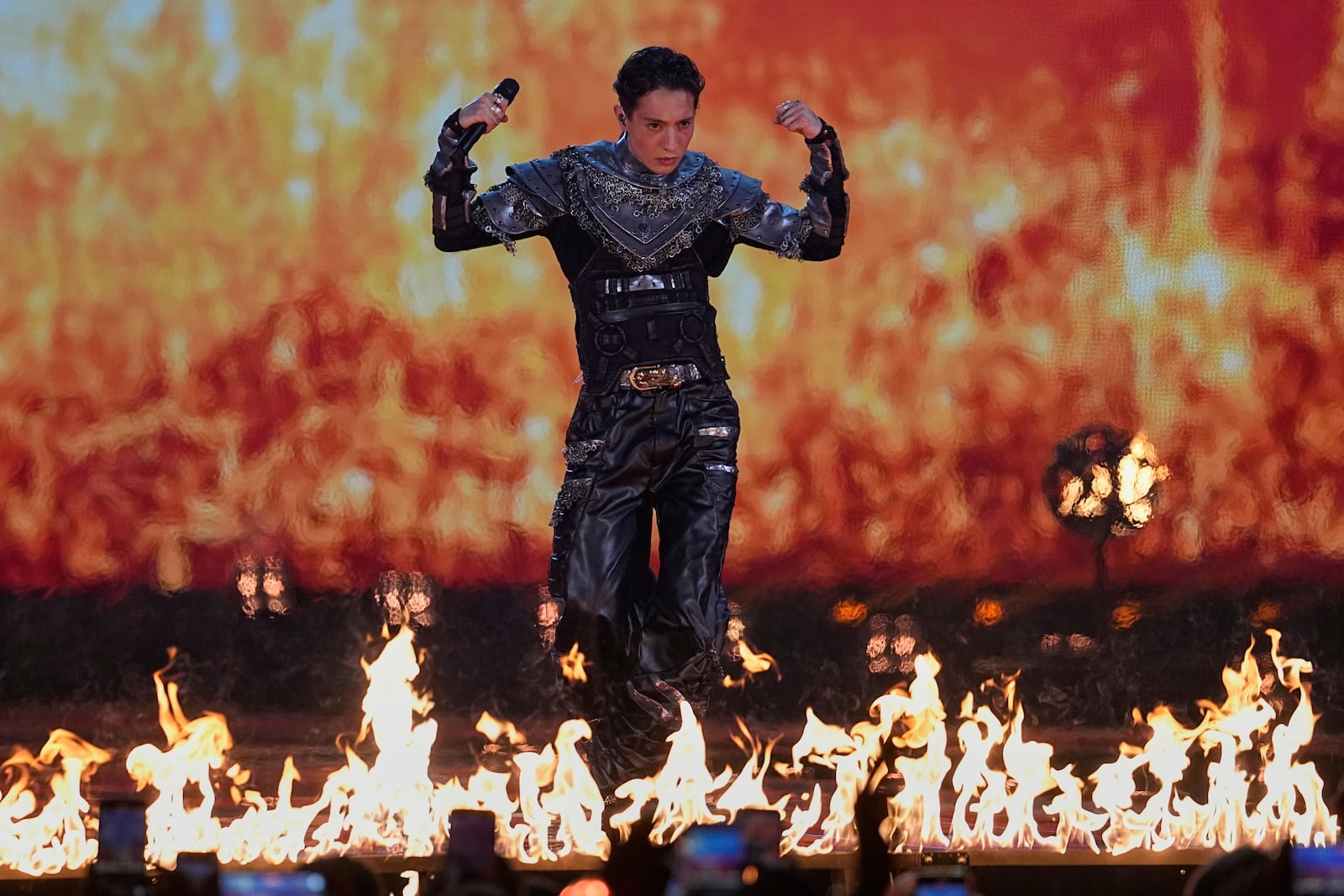 Kyle Alessandro from Norway performs the song "Lighter" during the Grand Final of the 69th Eurovision Song Contest, in Basel, Switzerland, Saturday, May 17, 2025. (AP Photo/Martin Meissner)