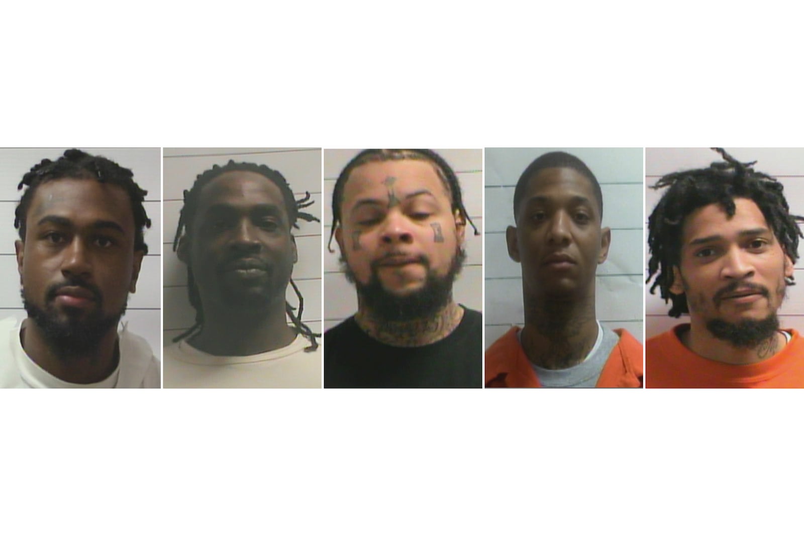 This photo combo shows inmates who escaped from a New Orleans jail, from left, Lenton Vanburen Jr, Jermaine Donald, Antonine T Massey, Derrick D. Groves, and Leo Tate Sr. (Orleans Parish Sheriff's Office via AP)