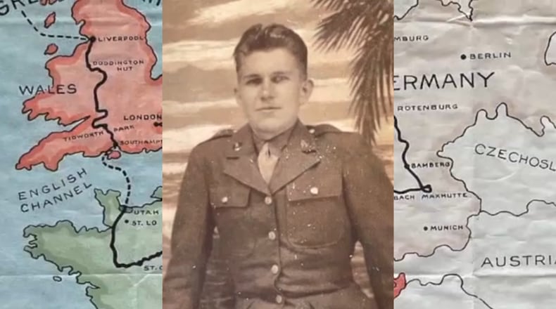 William Beckman served in World War II and had a hand-drawn map sent to him showing the arduous route from landing on Omaha Beach to their long trek across France into Germany and Belgium. CONTRIBUTED
