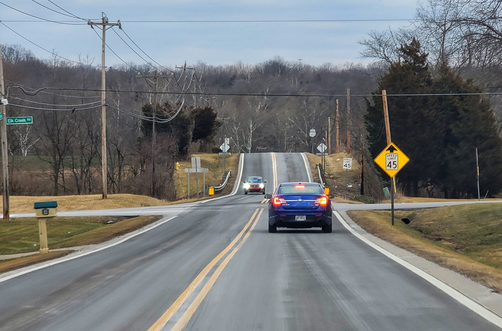 There were 28 crashes at the intersection of Elk Creek Road and Ohio 122 between 2015 and 2020, according to safety studies. The intersection is scheduled to receive a roundabout in 2024. NICK GRAHAM/STAFF
