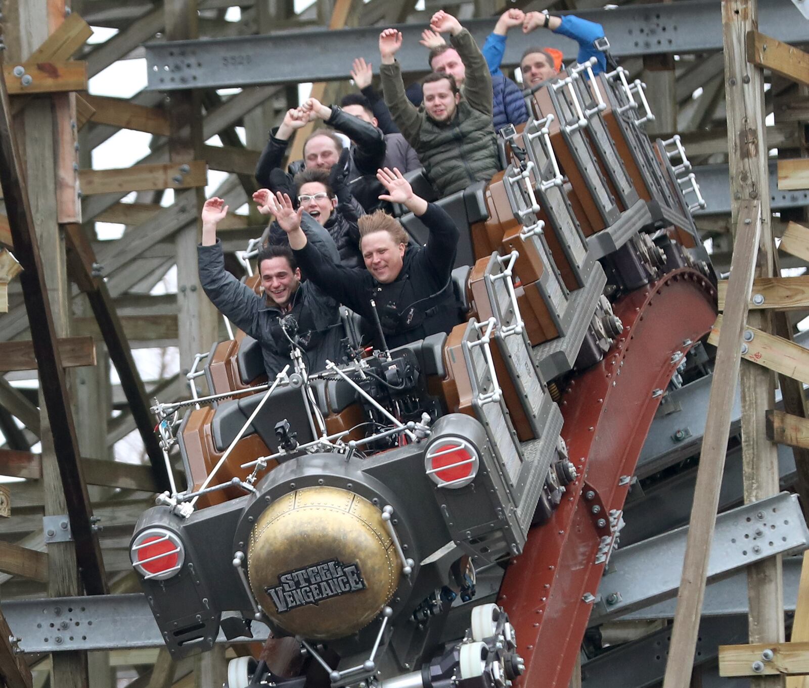 Riders enjoy the new Steel Vengeance roller coaster at Cedar Point, Wednesday, April 25, 2018.  (Marvin Fong / The Plain Dealer)