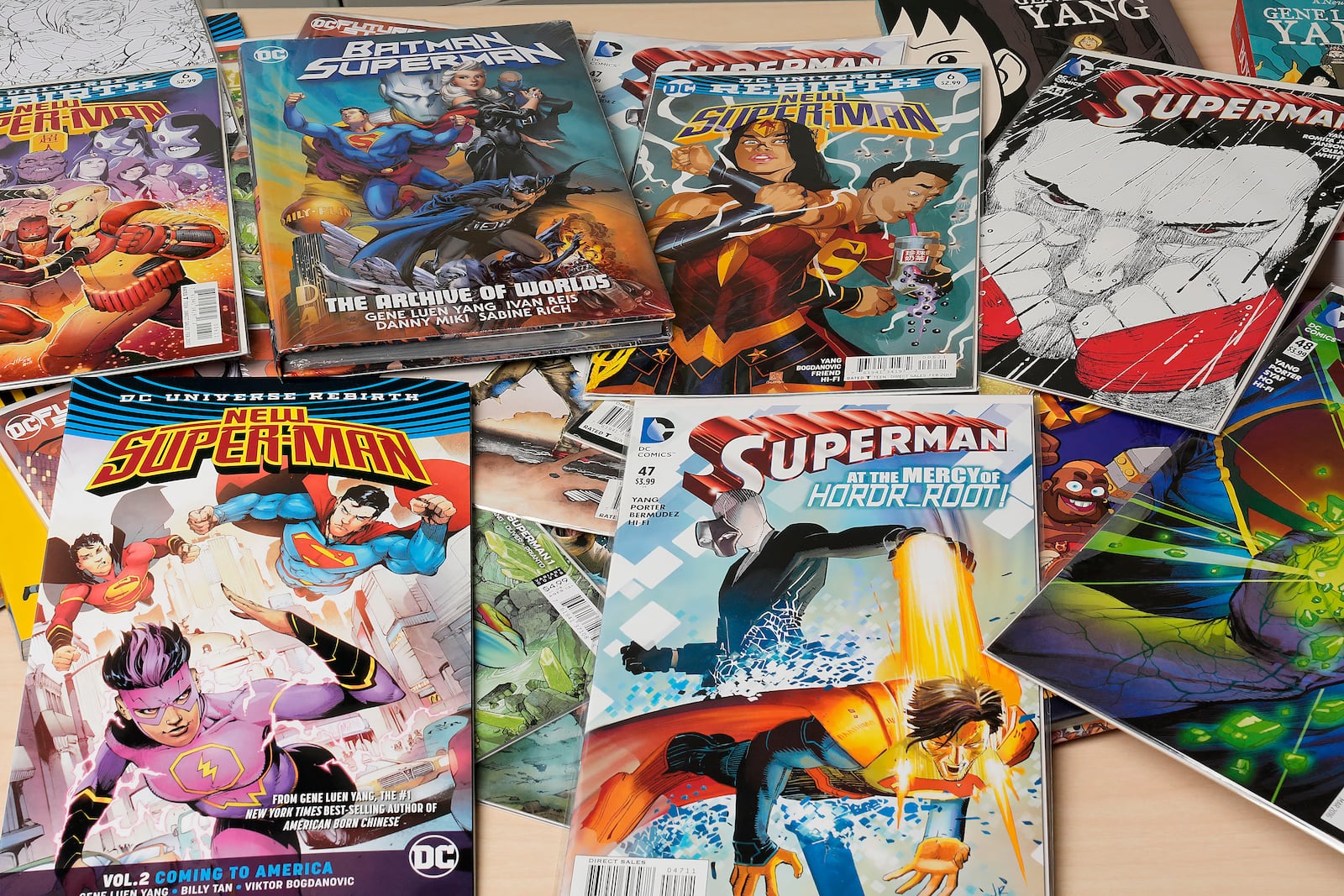 Comic books are displayed in Gene Yang's home Tuesday, April 1, 2025, in San Jose, Calif. (AP Photo/Tony Avelar)