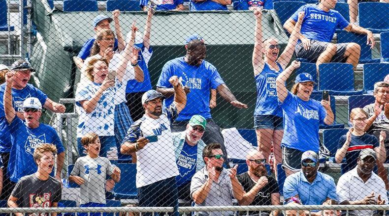 Hamilton West Side Little League fans show their spirit last August during a Great Lakes Regional game at Grand Park Sports Campus in Westfield, Ind. NICK GRAHAM/STAFF