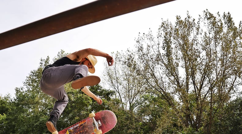 Sterling Baxter grinds on the ramp at the Hamilton-Fairfield Skate Park on Joe Nuxhall Way inside Joyce Park Tuesday, Sept. 3, 2024 in Hamilton. NICK GRAHAM/STAFF