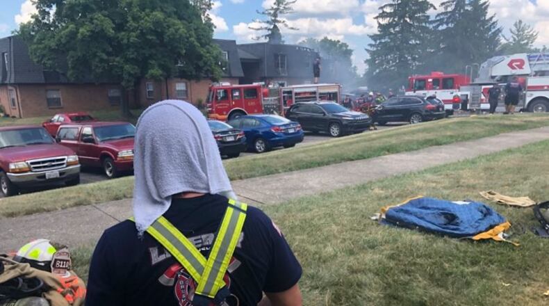 About 50 firefighters from 14 agencies throughout Butler and Warren counties responded Monday morning to a major apartment fire in Middletown. Numerous apartments in the Olde Town Apartments on Park Lane were damaged, according to Middletown fire officials. Deputy Chief Tom Snively said no firefighters or residents were injured. No cause has been listed. RICK McCRABB/STAFF