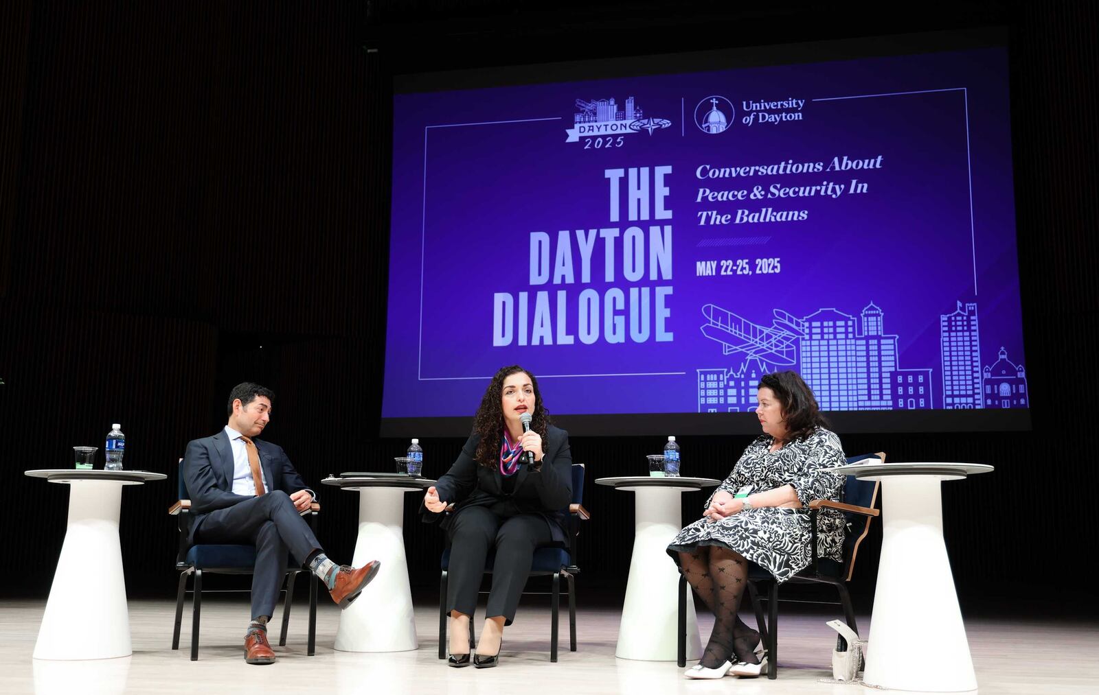 A panel discussed peace and security in the Balkans during a Dayton Dialogue event at the Roger Glass Center for the Arts Sunday, May 25, 2025. BRYANT BILLING / STAFF