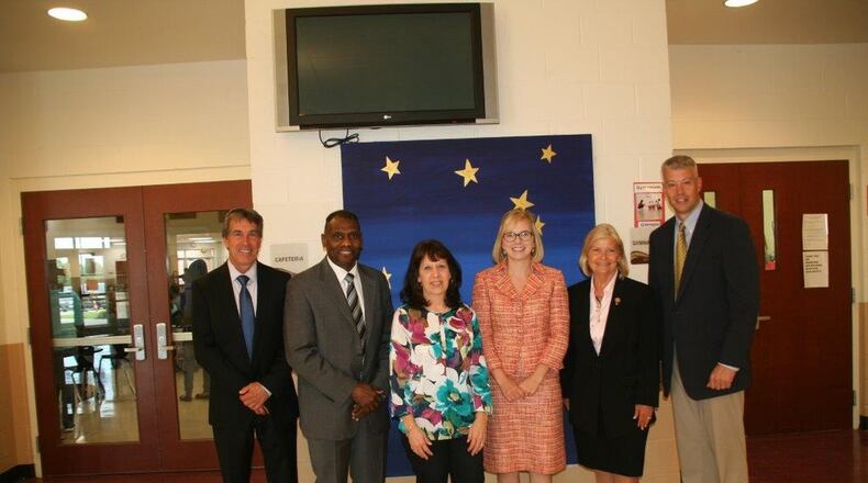 Cindy Sorrell (third from left), Lakota s elementary Educator of Excellence recipient, poses with Ron Spurlock, Ray Murray, Erin Clemmons, Margaret Conditt and Robb Vogelmann. The award, which is presented by the Community Foundation of West Chester/Liberty, is the highest staff honor given in the district.