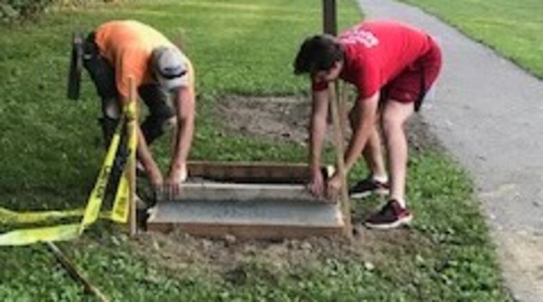 Charlie Smith put in four park benches in the corners of Point Pleasant Park in Fairfield for his Eagle Scout project. CONTRIBUTED