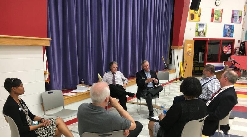 The public parts of the search for a new Middletown Schools superintendent continued Wednesday evening as the consulting firm hired by the district held two public forums to gather input on what qualities the next school leader should possess. The first meeting — pictured here at Highview 6th Grade Center — included Middletown city leaders. MICHAEL D. CLARK/STAFF