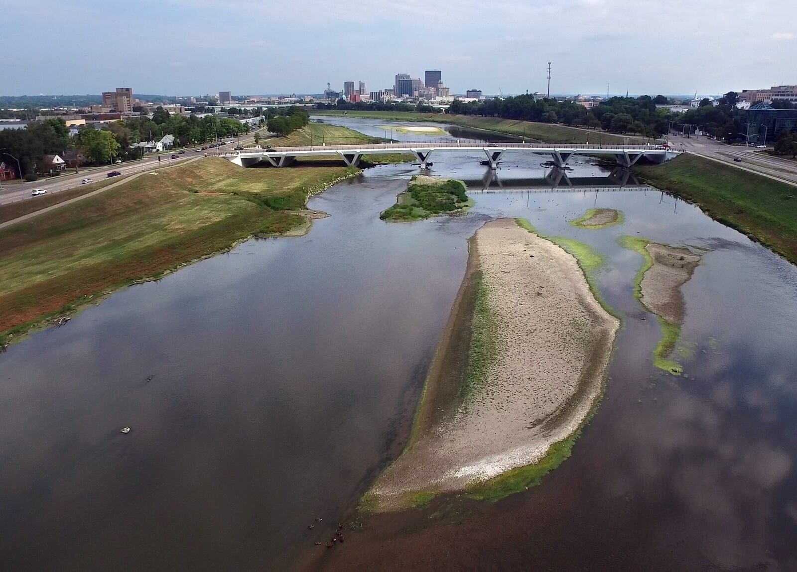 The Dayton area has become very dry with little rain over the past few weeks. The Great Miami River along Patterson Blvd. is very low, in part to the demise of the low dam at Tait Station. SKY 7 / STAFF