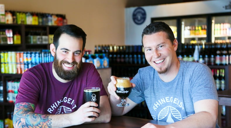 Caleb Colbert and Brian Brownlow are craft-beer enthusiasts who were frustrated about the lack of a craft-beer store in the region and opened BC's Bottle Lodge, a combination lounge and retail store that recently opened at 7121 Liberty Centre Drive, Liberty Twp. GREG LYNCH / STAFF