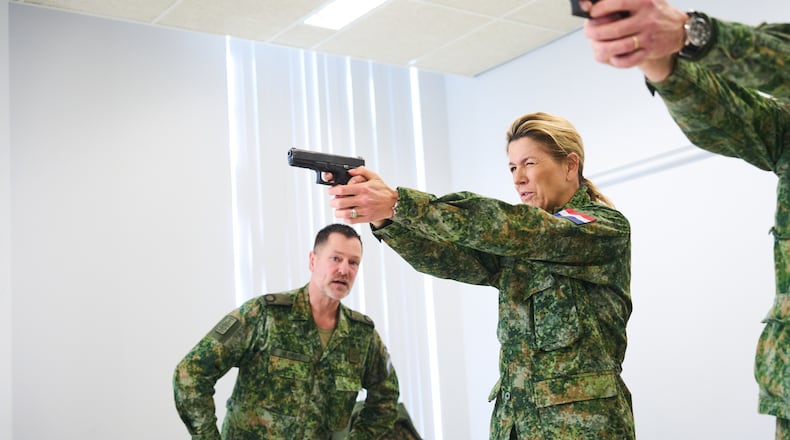 This image provided by the Netherlands Ministry of Defense shows Queen Máxima beginning training as a reservist for the Royal Netherlands Army, Feb. 4, 2026, in Breda, Netherlands. (Phil Nijhuis/Netherlands Ministry of Defense via AP)