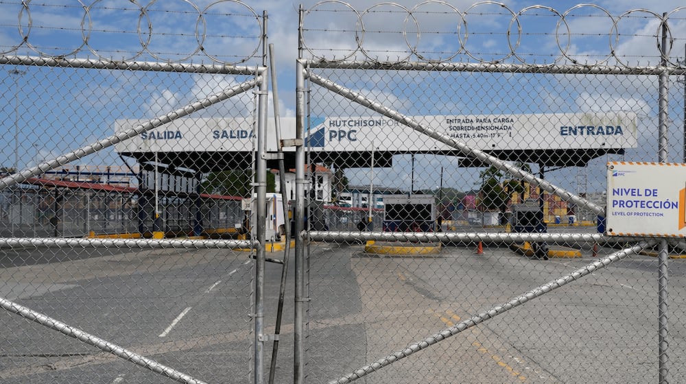 An entrance to the Balboa terminal, run by CK Hutchison's Panama Ports Co., is closed after Panama's government ordered the occupation of the port following a Supreme Court ruling that the concession was unconstitutional in Panama City, Monday, Feb. 23, 2026. (AP Photo/Matias Delacroix)