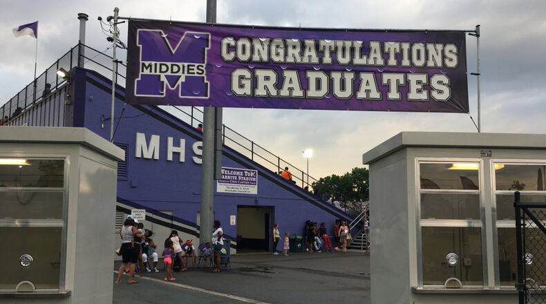 Middletown High School graduates will have an additional, in-person commencement event on July 9 at Barnitz Stadium, unless health officials issue new orders preventing such gatherings. The graduation will consist of three separate ceremonies to lower the number of participants and family members at each and lessen the chances of coronavirus contamination, said school officials. (File Photo/Journal-News)