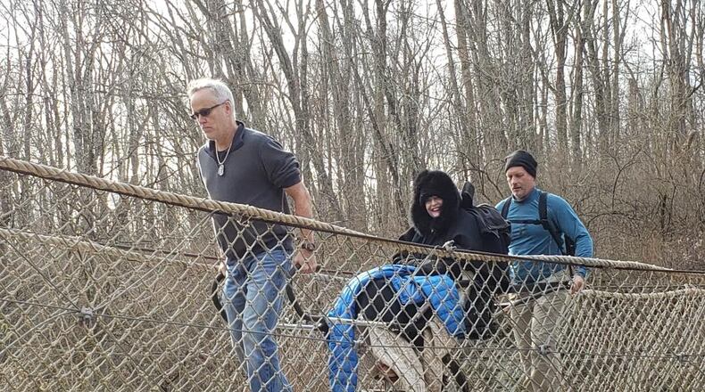 Debi Rosen enjoys the sights and sounds of Caesar Creek State Park on a Joelette All-Terrain Chair. CONTRIBUTED