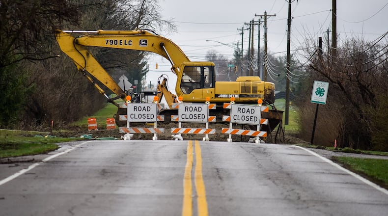 Cincinnati-Dayton Road is closed between Stillpass Way and Summerlin Boulevard in Liberty Township for a culvert replacement. The road is expected to be closed until mid-April. NICK GRAHAM / STAFF