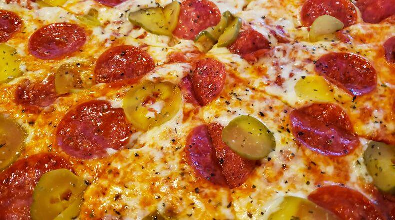 The pickleroni pizza at The Slice in Middletown. This Central Avenue restaurant has pizza, sandwiches and more. NICK GRAHAM/STAFF