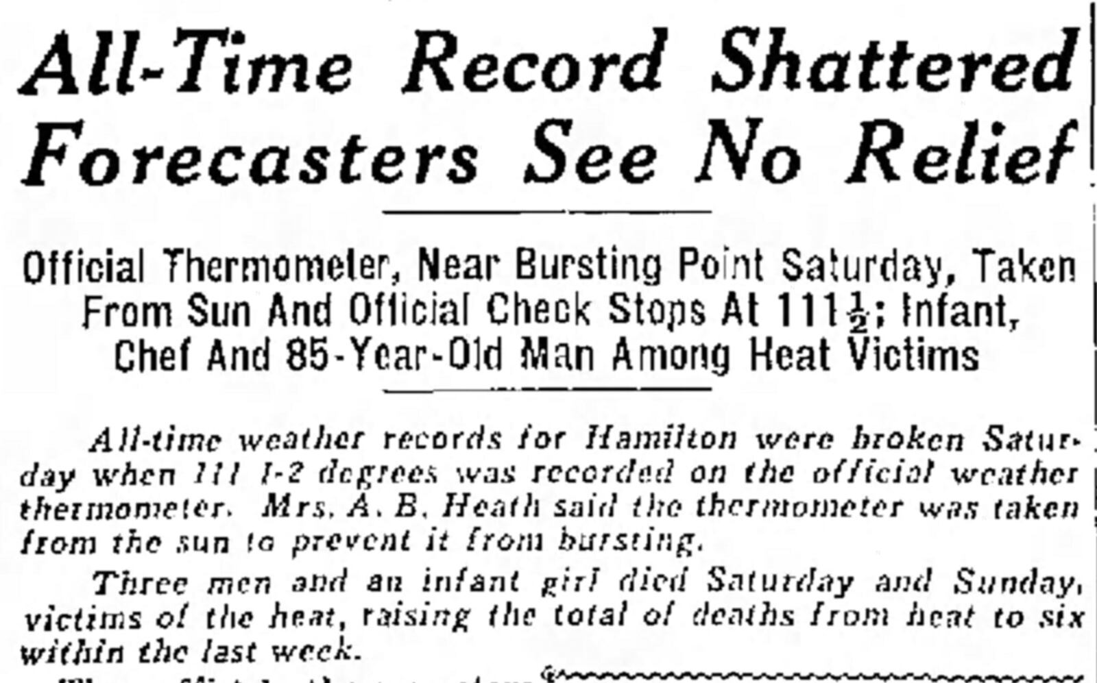 Seen here is text from a July 23, 1934 edition of the Hamilton Journal And Daily News. CONTRIBUTED