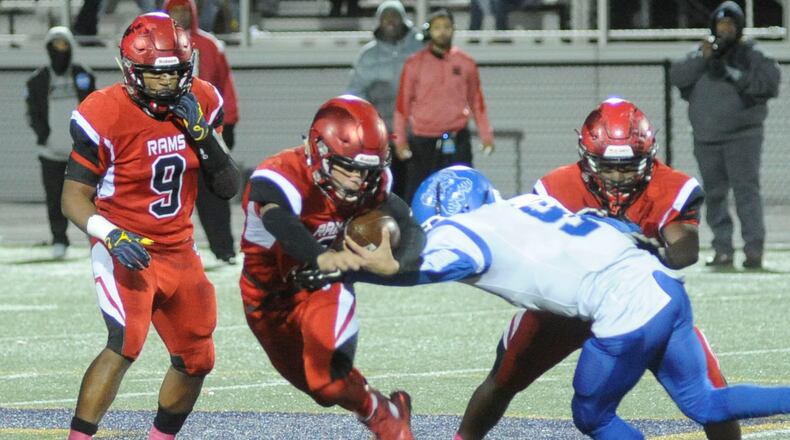 Trotwood QB Markell Stephens-Peppers threw for four TDs and ran for another. Trotwood-Madison defeated Dunbar 64-26 in a D-III, Region 12 high school football playoff semifinal at Butler on Friday, Nov. 10, 2017. MARC PENDLETON / STAFF
