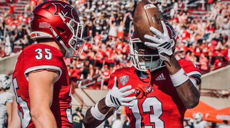 The Miami RedHawks have another road test at Akron on Saturday. JORDAN PHILLIPS / CONTRIBUTED