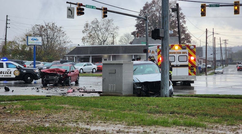 Two vehicles were involved in an accident around noon on Thursday, Nov. 14, 2024. Ohio 4 was temporarily shut down in order to get the vehicles towed. Medics were called to the scene. NICK GRAHAM/STAFF