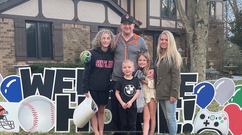 Matt Kemp and his family celebrated the day he returned home after months at University of Cincinnati West Chester Hospital. Kemp was there because of having COVID-19. CONTRIBUTED