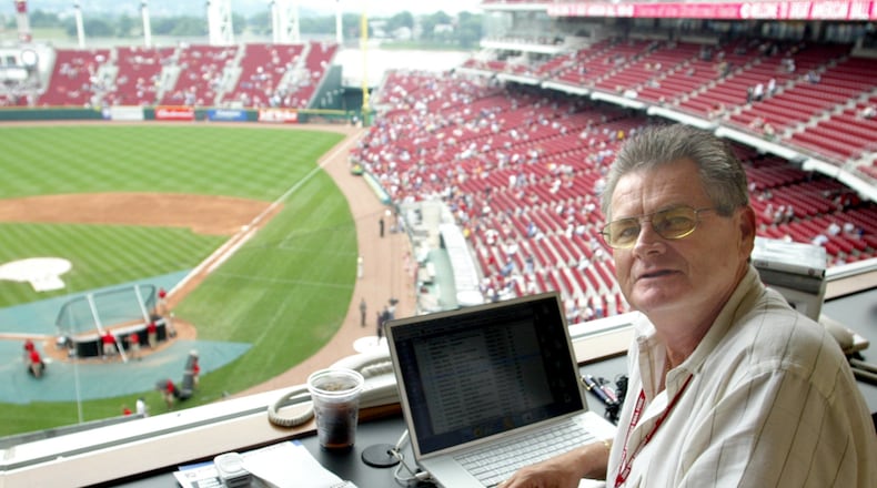 Hal McCoy in the press box at Great American Ball Park.