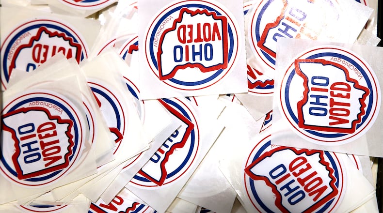 Ohio Voted stickers for ealy voters at the Clark County Board of Elections. BILL LACKEY/STAFF