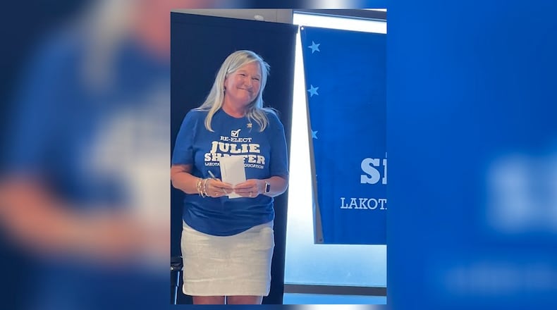 One of the first candidates to announce a run for a seat on the sometimes contentious Lakota school board is an incumbent. Three-term Lakota Board of Education member Julie Shaffer recently held a campaign kick-off event at a local wine bar, announcing she will seek a fourth consecutive term on the district’s governing board.  Shaffer is pictured talking to supporters at her recent campaign kick-off event. (Provided Photo\Journal-News)