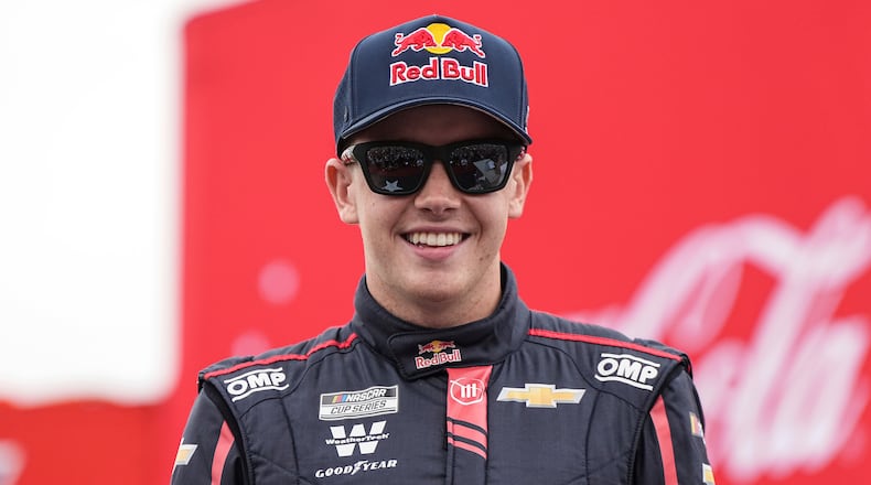 FILE - Connor Zilisch smiles prior to a NASCAR Cup Series auto race at Charlotte Motor Speedway, May 25, 2025, in Concord, N.C. (AP Photo/Matt Kelley, File)