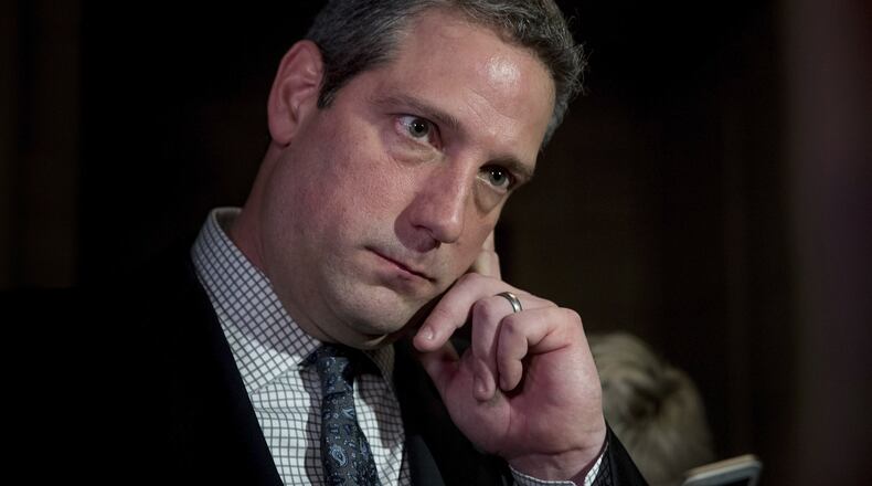 Rep. Tim Ryan, D-Ohio, pauses while speaking to members of the media following the House Democratic Caucus elections on Capitol Hill in Washington, Wednesday, Nov. 30, 2016, for House leadership positions. Ryan challenged House Minority Leader Nancy Pelosi of Calif., but lost, 134-63. (AP Photo/Andrew Harnik)