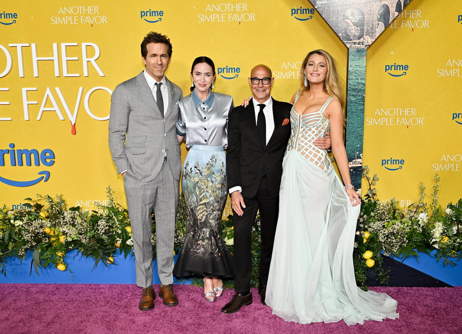 Ryan Reynolds, left, Emily Blunt, Stanley Tucci and Blake Lively attend the special screening of "Another Simple Favor" at Jazz at Lincoln Square on Sunday, April 27, 2025, in New York. (Photo by Evan Agostini/Invision/AP)