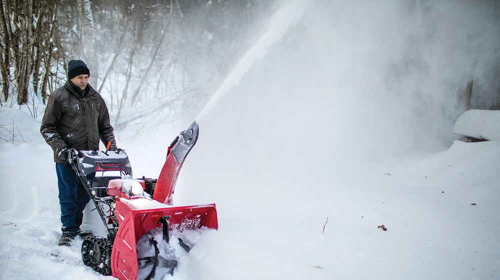 Even though snow blowing can be less physically taxing than manually shoveling snow, it still exerts the body. Take frequent breaks to rest. METRO CREATIVE CONNECTION