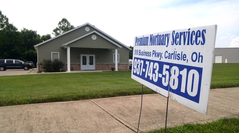 Premium Mortuary Services is a Carlisle crematory that had its license revoked earlier this month after a state investigator said the business failed to keep seven deceased human bodies, not yet embalmed, inside a working refrigerator. NICK GRAHAM/STAFF