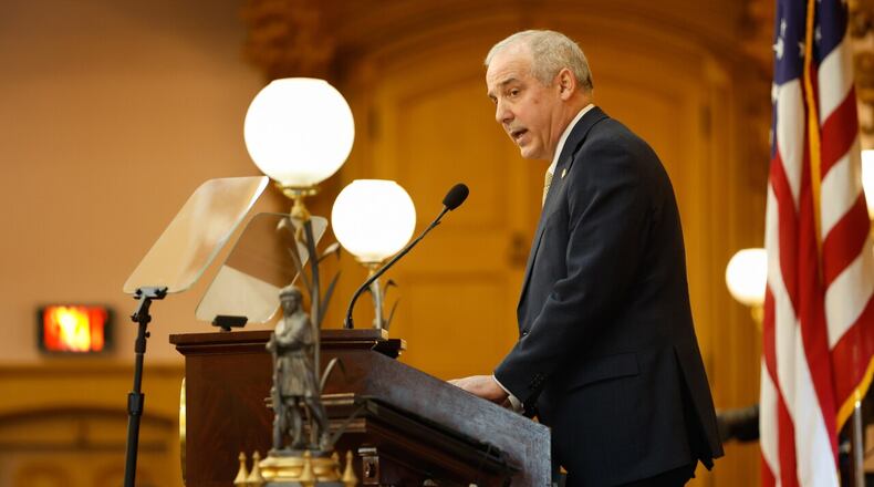 Ohio Senate President Matt Huffman (R-Lima) opens the proceedings of the State of the State Address, Jan. 31, 2023, in the House Chamber at the Statehouse in Columbus, Ohio. GRAHAM STOKES/OHIO CAPITAL JOURNAL