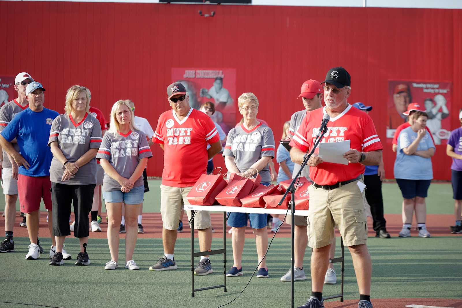 The annual Nuxy Bash, the annual festival at the Joe Nuxhall Miracle League Fields that features a celebrity softball game and fireworks display, is set for 7 p.m. Saturday, July 22, 2023, at the park on Groh Lane in Fairfield, Ohio. Pictured is Kim Nuxhall at the 2022 Nuxy Bash. PROVIDED PHOTO/Joe Wiesman