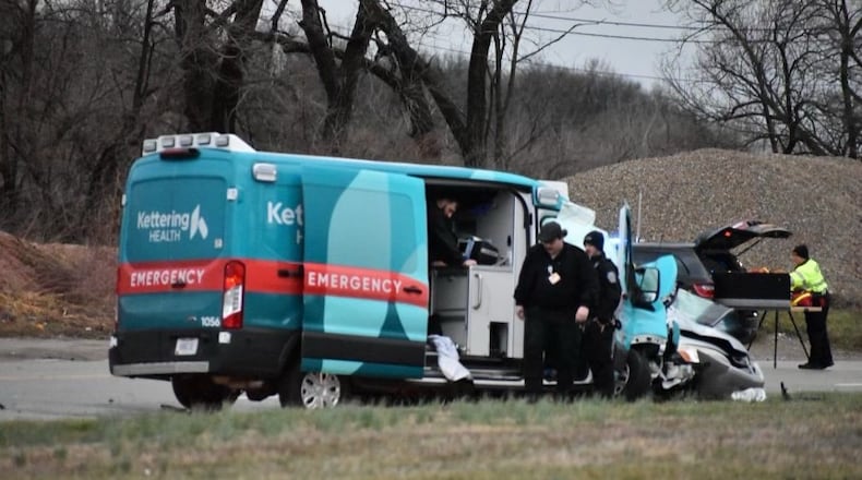 A car and a Kettering Health transport vehicle were involved in an accident on Friday in the 1000 block of North Third Street in Hamilton where an 18-year-old from Colerain Twp. died. CONTRIBUTED