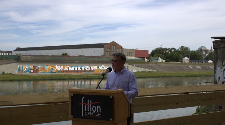 Hamilton Community Foundation CEO and President John Guidugli spoke during about Hamilton's renaissance during its newest mural dedication on July 2.