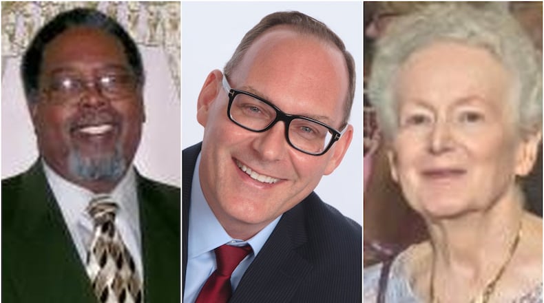 Incumbent Todd Moore (middle) and newcomers Cathie Mulligan (right) and Bruce Hughley Sr. (left) are the candidates for two open seats on Middletown’s five-member school board.