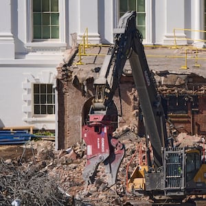 Work continues on a largely demolished part of the East Wing of the White House, Thursday, Oct. 23, 2025, in Washington, before construction of a new ballroom. (AP Photo/Jacquelyn Martin)