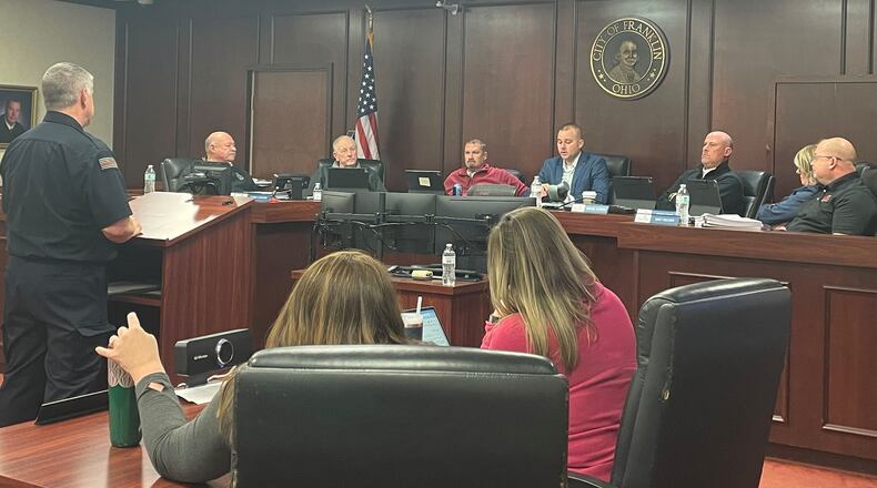 Franklin Fire Chief Daniel Stitzel address City Council Wednesday, Jan. 22, 2024. JEN BALDUF/STAFF