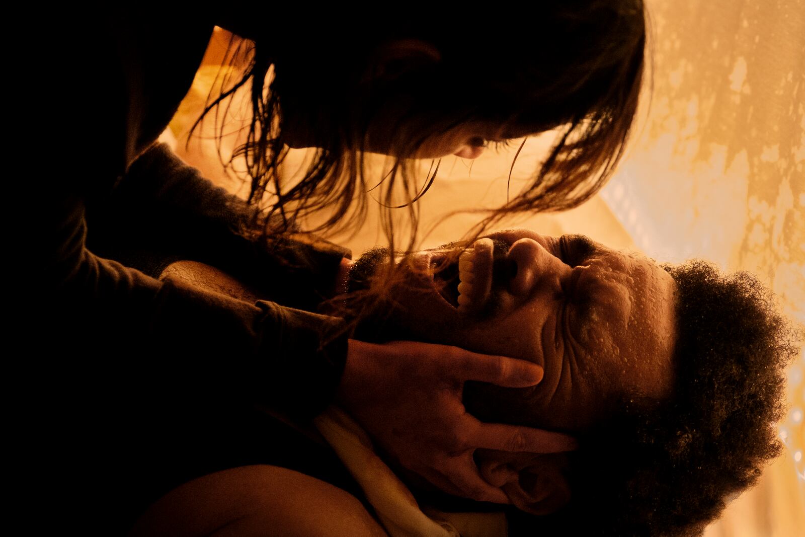 This image released by Lionsgate shows Jenna Ortega as Anima, top, and Abel "The Weeknd" Tesfaye as Abel, in a scene from "Hurry Up Tomorrow." (Andrew Cooper/Lionsgate via AP)