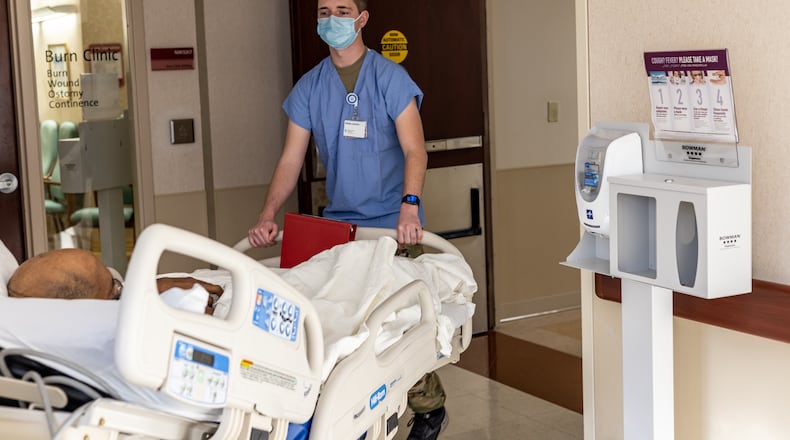 Members of the Ohio National Guard are helping at Miami Valley Hospital in Dayton as Ohio experiences staffing shortages at hospitals across the state during the COVID-19 pandemic. The National Guard is also helping in Butler and Hamilton county hospitals. Photo courtesy Premier Health
