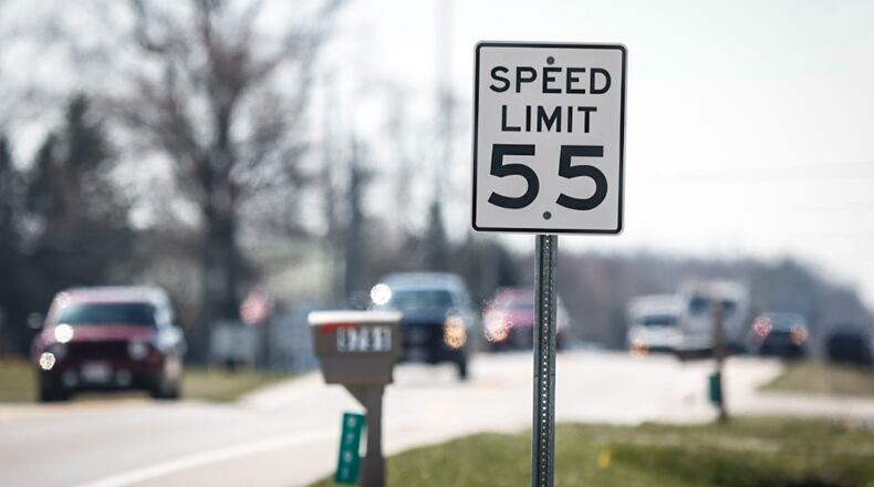 This speed limit sign south of Nutt Road on State Route 48 in Washington Twp. maybe going up. There's a proposal to increase Ohio's speed limits on parts of state routes and county roads outside of city limits. JIM NOELKER/STAFF