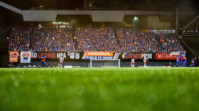 FC Cincinnati lost to New York Red Bulls 3-2 in overtime of their 2017 Lamar Hunt U.S. Open Cup semifinal game Tuesday, Aug. 15 at Nippert Stadium on the University of Cincinnati Campus in Cincinnati. NICK GRAHAM/STAFF