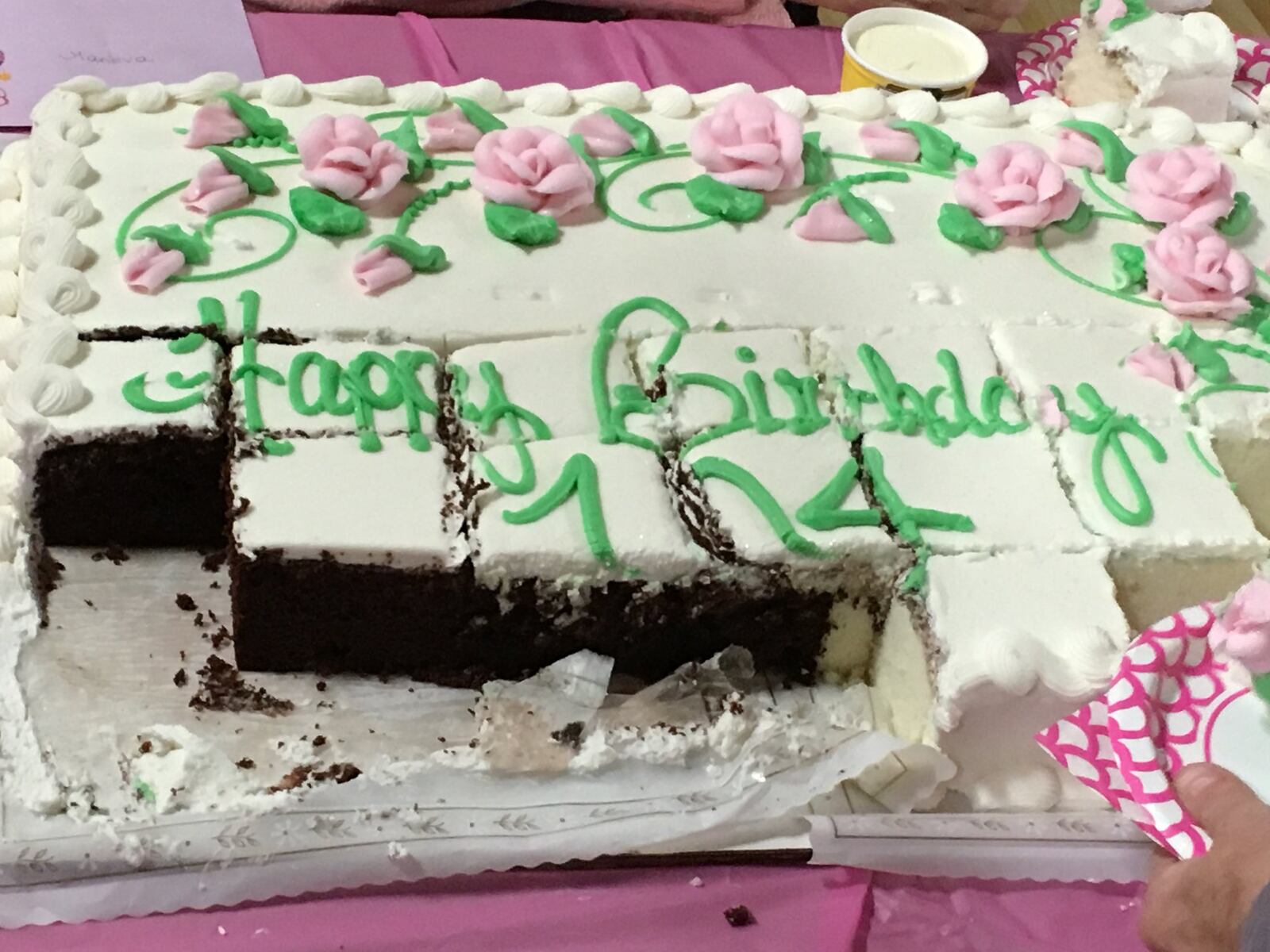 Maneva Williams celebrated her 104th birthday with cake and ice cream during her party Saturday at a Trenton church. She has been a patient at Hospice Care of Middletown for 18 months. RICK McCRABB/STAFF