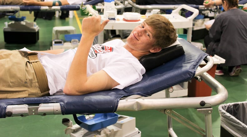 Senior Garrett Hogan was one of more than 80 Badin High School students who donated blood at the school’s annual Blood Drive on this past spring. .