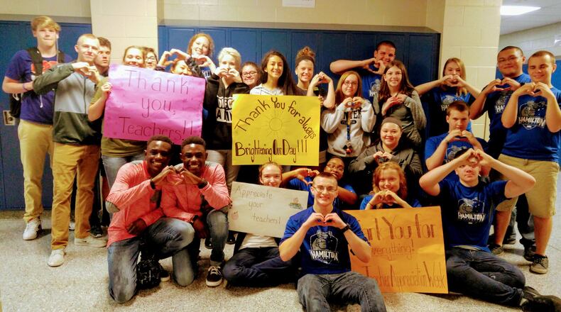 Students at Hamilton High School showed teachers and staff their appreciation as part of Staff Appreciation Week. CONTRIBUTED