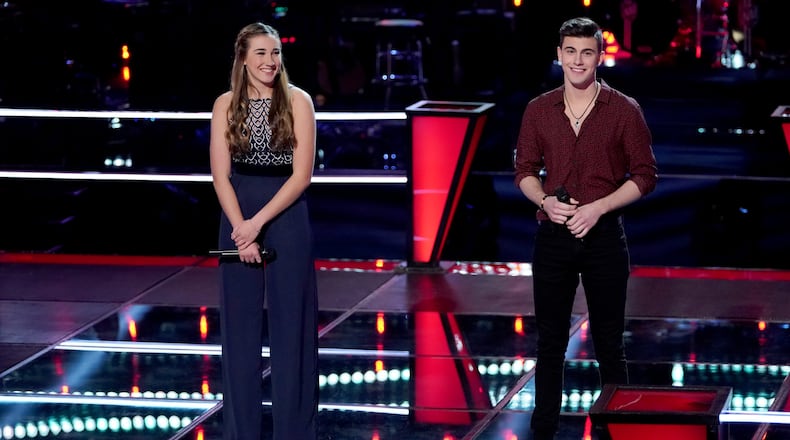 Allegra Miles and Michael Williams performed a duet on the March 23, 2020 episode of NBC’s “The Voice.” Miles got the win, but Williams was saved by mentor Nick Jonas to come back and compete in the new Four-Way Knockout against the other coaches’ saved artists (PHOTO: Tyler Golden/NBC)
